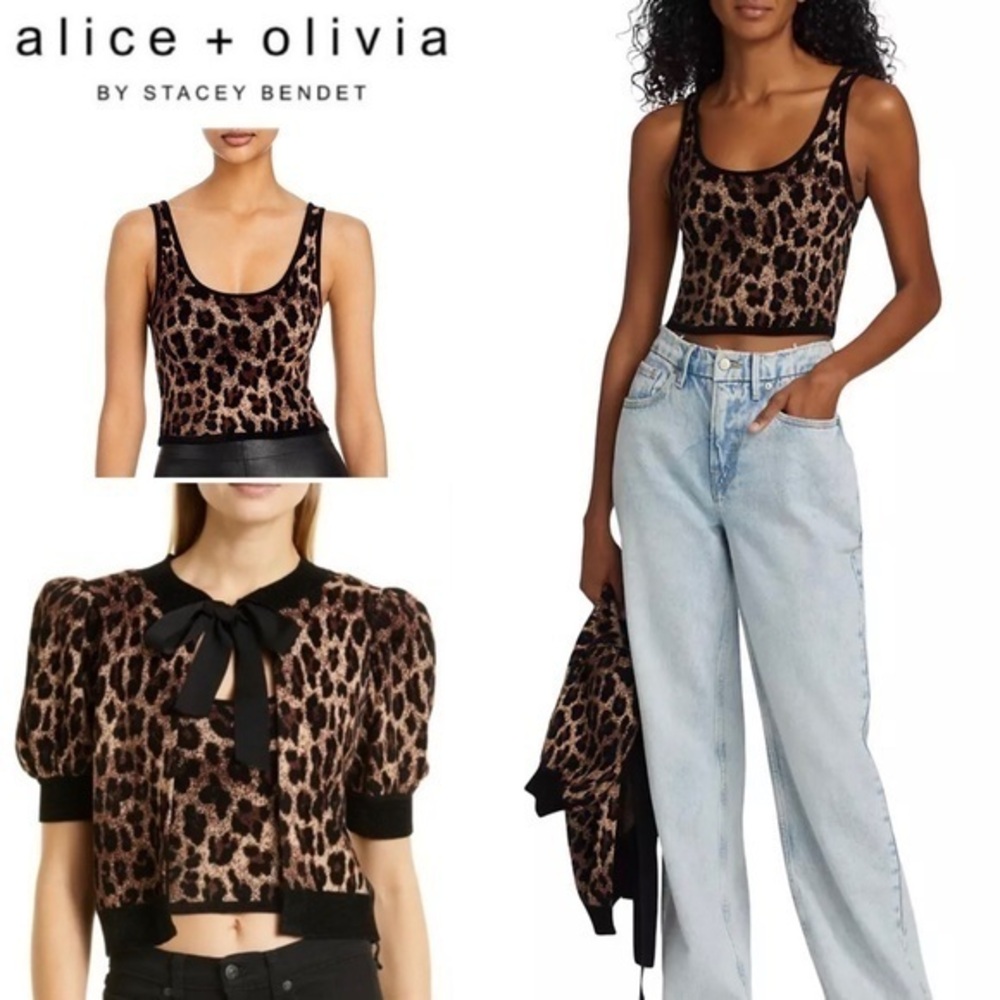 Alice + Olivia Daryn Leopard Cropped Tank sz L 250$